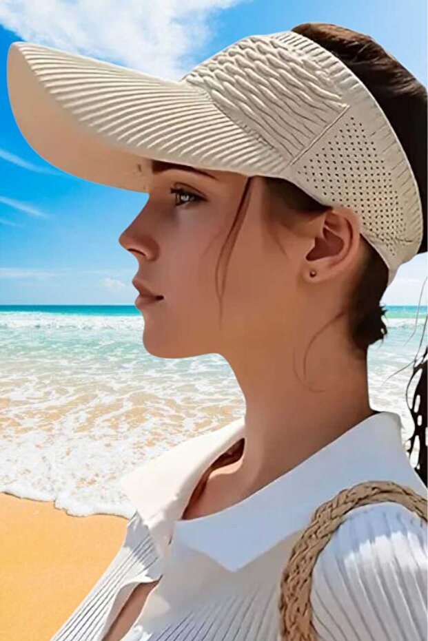 Women's Knitted Textured Uv Protection Summer Visor Hat