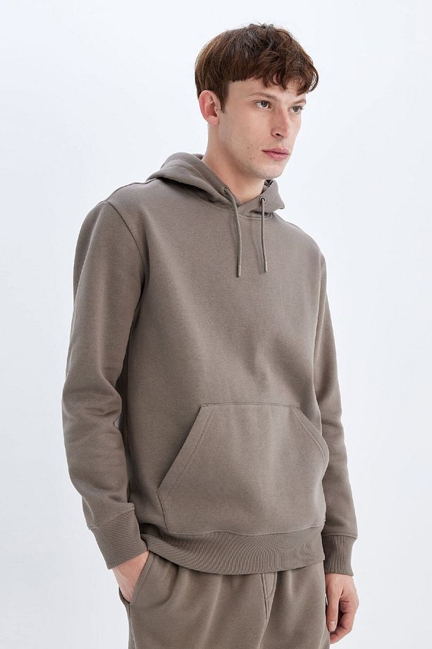 Regular Fit Kapüşonlu Kanguru Cepli İçi Yumuşak Tüylü Basic Düz Sweatshirt X8283AZ24AU - 5
