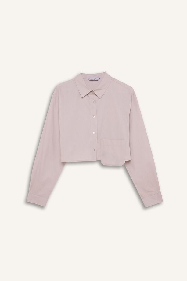 Oversize Geniş Kalıp Crop Poplin Uzun Kollu Gömlek C5026ax24sp - 8