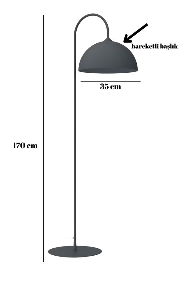 Antrasit Lambader Hareketli Başlık Modern Dekoratif Metal Oturma Odası Çalışma Odası Zemin Lambası - 3