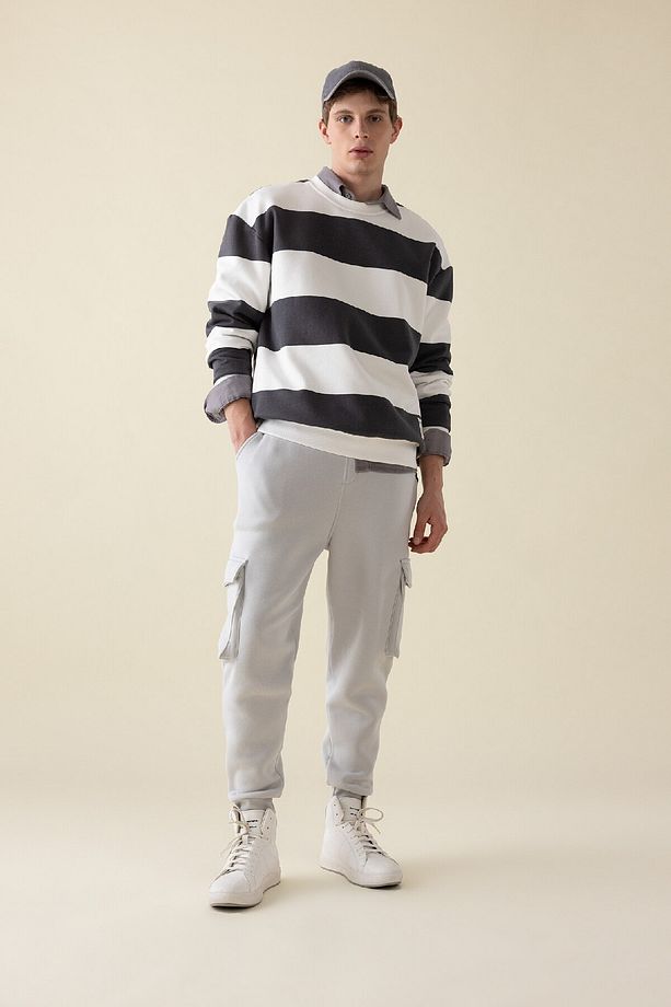 Regular Fit Jogger Eşofman Altı Kargo Cepli Basic Düz Beli Bağcıklı Lastikli Paça Y5533az24au - 2