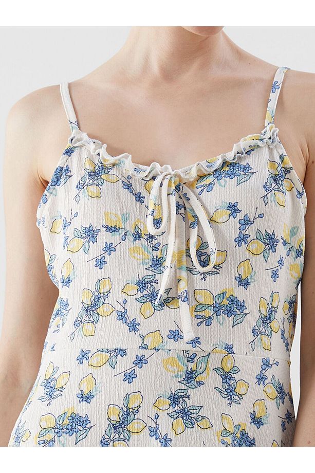 LCW Comfort Sarı Kare Yaka Baskılı Mini Elbise - 3