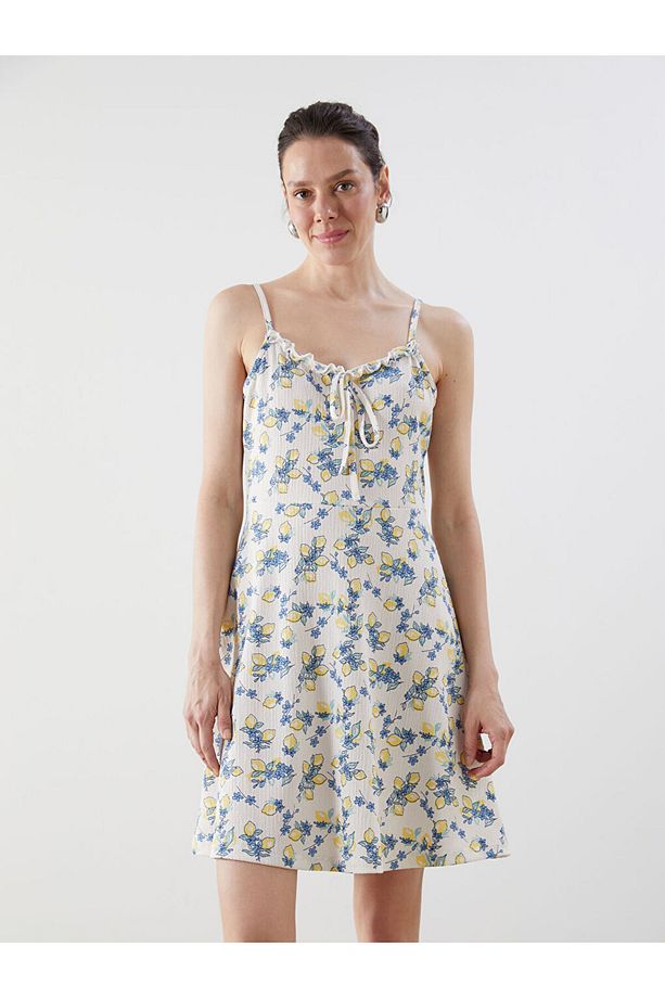 LCW Comfort Sarı Kare Yaka Baskılı Mini Elbise - 2