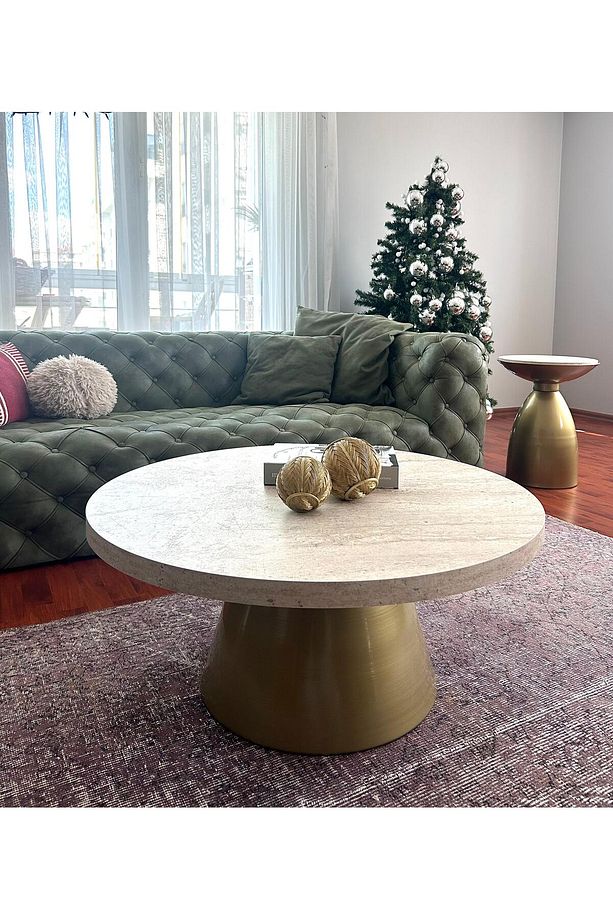 MODERN ORTA SEHPA  BOHEM CENTRAL TABLE TRAVERTEN SUNTALAM TABLA  85 ÇAP 39 CM YÜKSEKLİK - 4