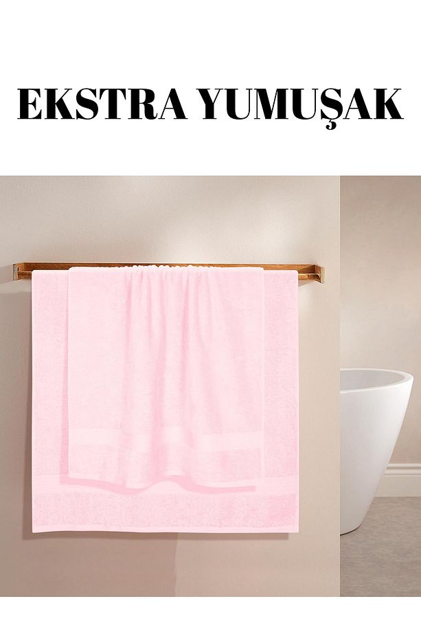 Pembe Büyük Banyo Havlusu %100 Pamuk  90 x 150 cm Banyo Duş Vücut Havlusu Yumuşak Modern Havlu - 3