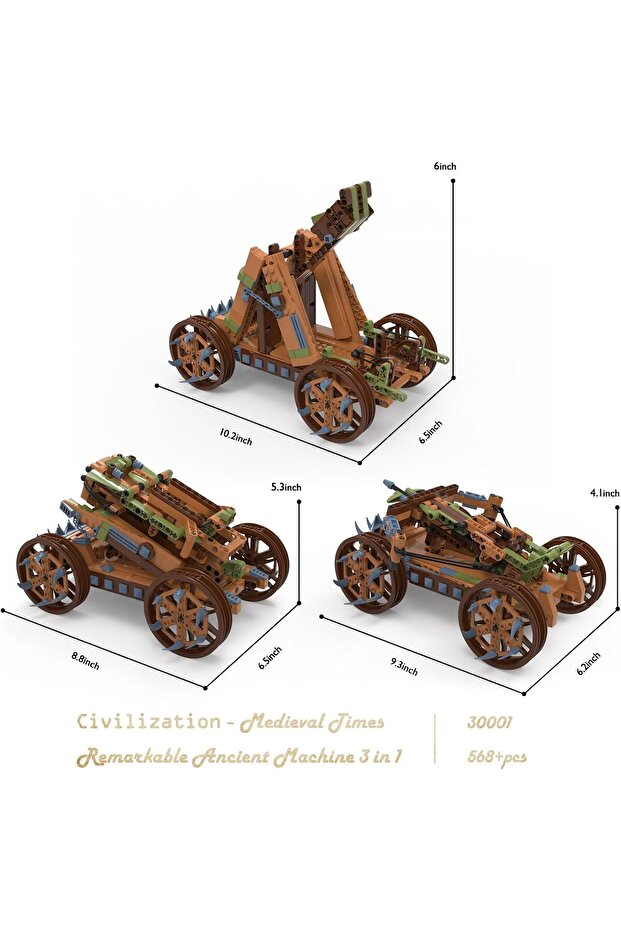3'ü 1 Arada Ortaçağ Mancınık Seti, Eğitici 3D Bulmaca Yapı Oyuncağı - 3