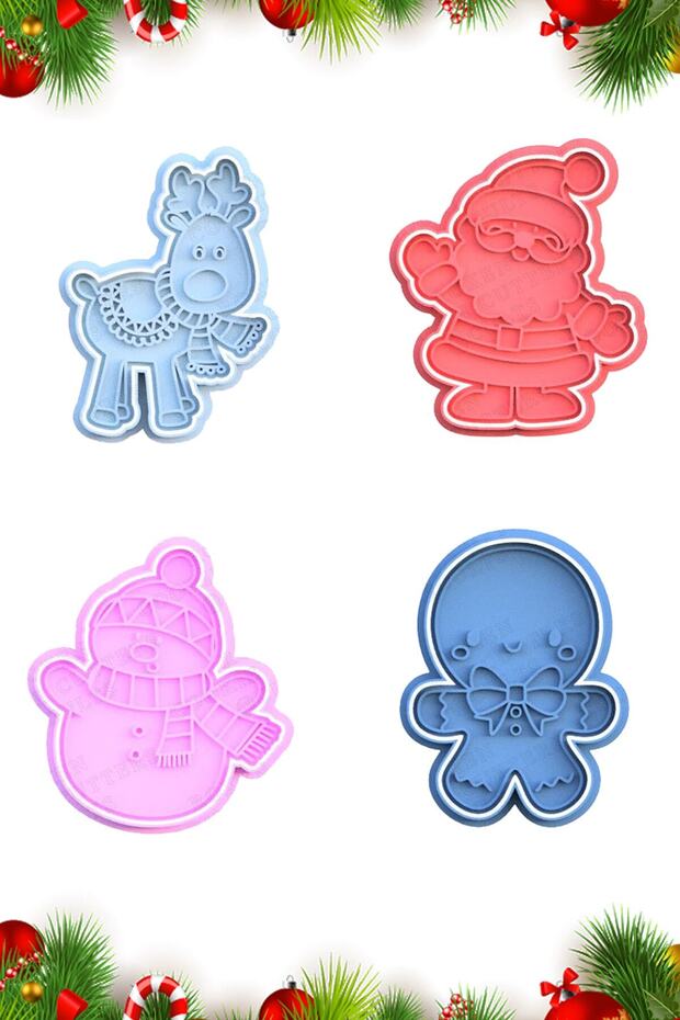 New Year's Cookie Mold Santa Claus Deer Snowman And Cookie Man