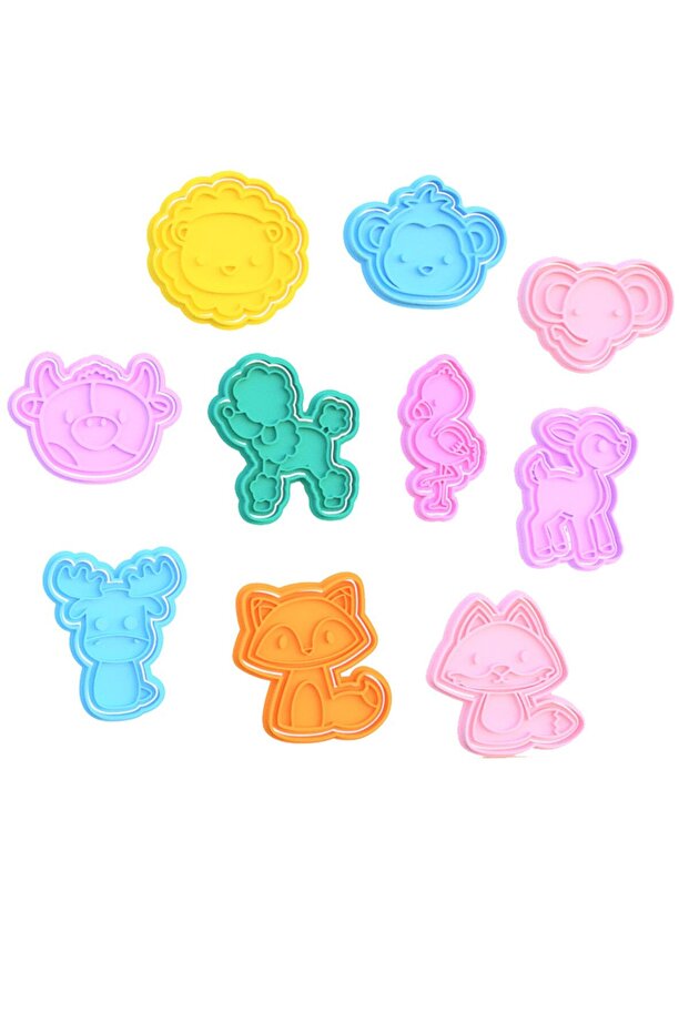 Lion Monkey Elephant Flamingo Deer Bull 10 Different Animal Cookie Mold and Sugar Dough Mold