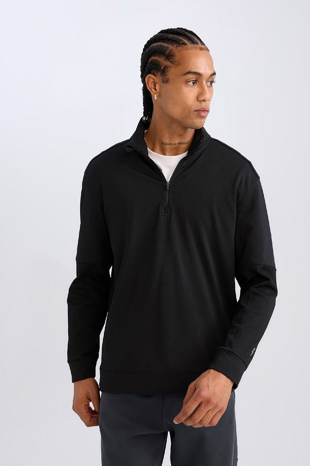 DeFactoFit Standart Fit Dik Yaka Fermuarlı Skuba Dalgıç Kumaş Sporcu Sweatshirt C9172AX24AU - 3