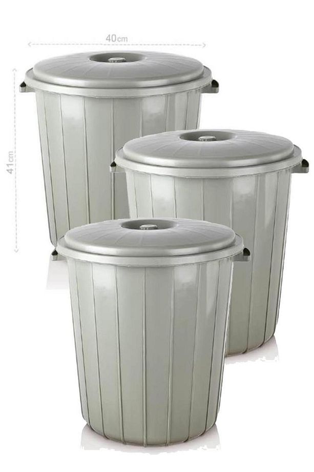 3 adet 25 Litre Kapaklı Yuvarlak Çöp Kovası Sağlam Kaliteli Çöp Kutusu Ø35 h40 Su Erzak Kovası - 1