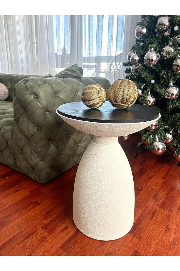 Bowl Modern Yan Sehpa Mantar Bohem Hareli Siyah Sunta Tabla alüminyum gövde 53 X 42 cm - 1