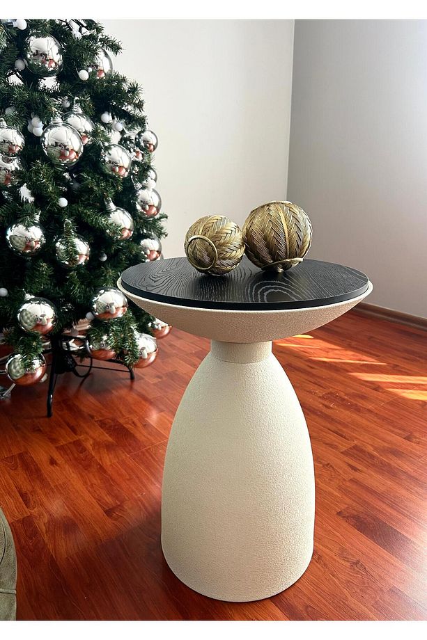 Bowl Modern Yan Sehpa Mantar Bohem Hareli Siyah Sunta Tabla alüminyum gövde 53 X 42 cm - 3