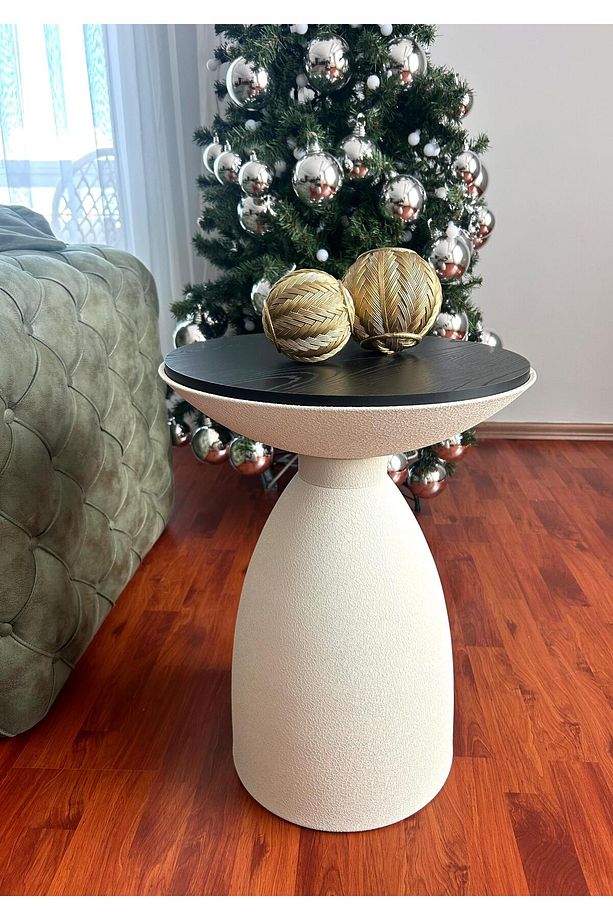 Bowl Modern Yan Sehpa Mantar Bohem Hareli Siyah Sunta Tabla alüminyum gövde 53 X 42 cm - 4