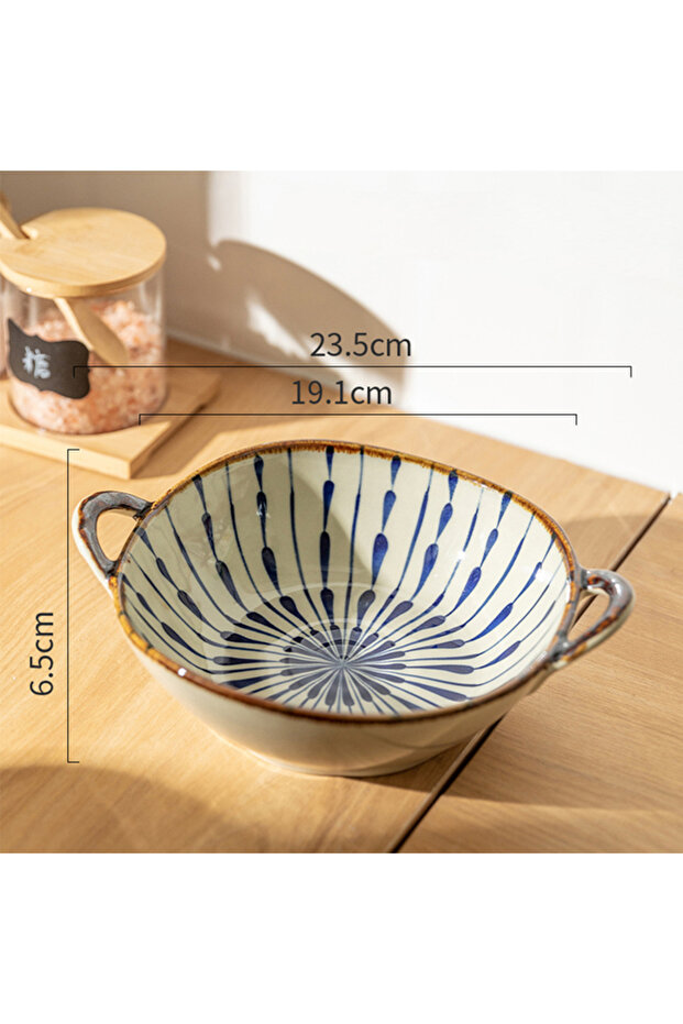 Style B 7.5inch Japanese Household Noodle Bowl Ceramic Soup Bowl With Handle Salad Pasta Bowl Kitche