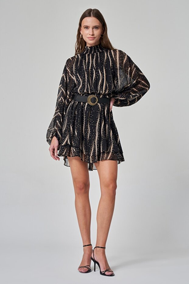 Dik Yaka Şifon Elbise - 1