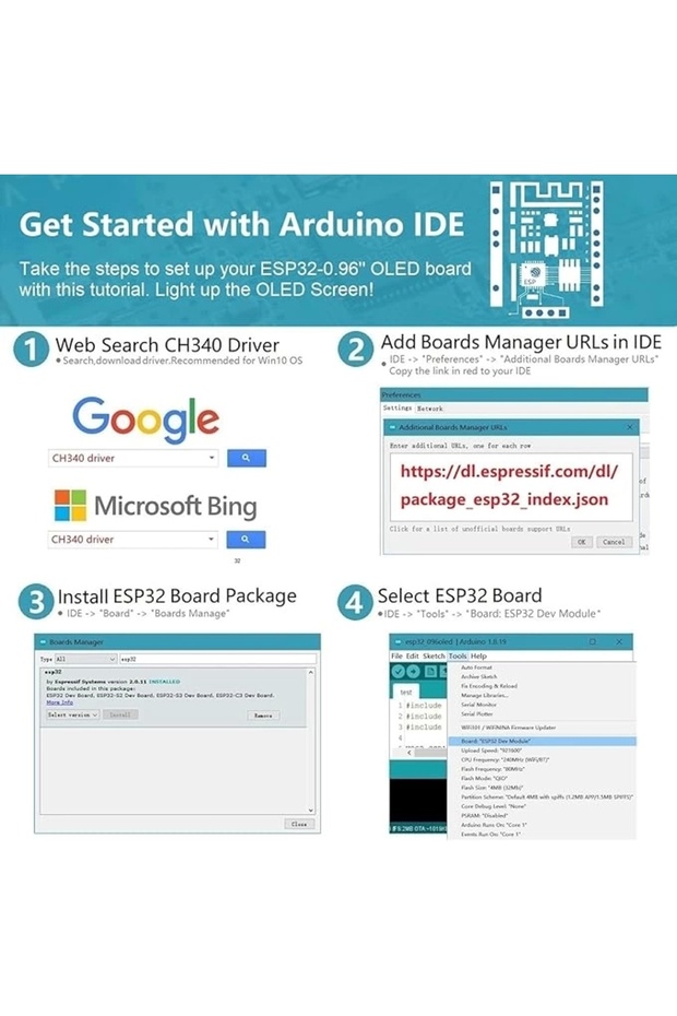 ESP32 Development Board Integrated 0.96 Inch OLED Display,CH340 Driver,WiFi+BLE Wireless Module,and - 4
