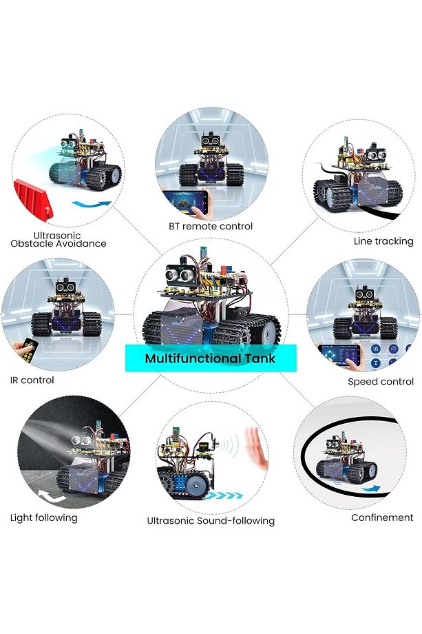Arduino Uyumlu Robot Tank Kiti, Scratch/Arduino ile Programlanabilir STEM Robotu, DIY Eğitim Seti" - 6