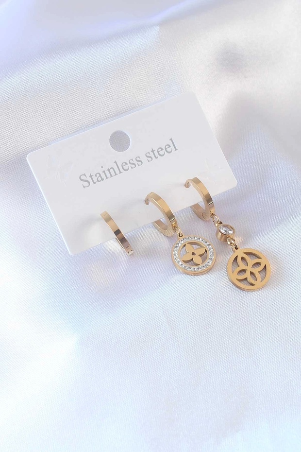 316L Steel Gold Color Flower Model Zircon Stone Women's Earrings