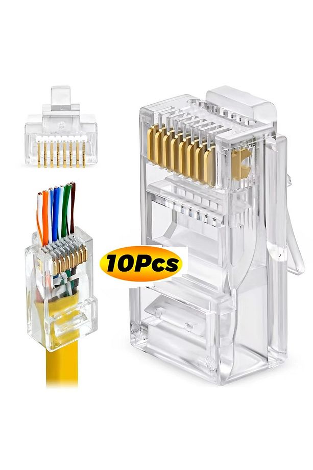 10 Adet Yeni Nesil Konnektör Delikli Ez Rj45 Cat5/cat6 8p8c Utp Ağ Için Jack Delikli Açık Uçlu Jak - 1