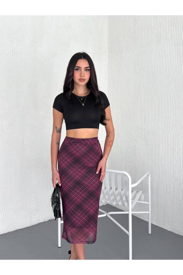 Plaid Patterned Tulle Skirt - 2
