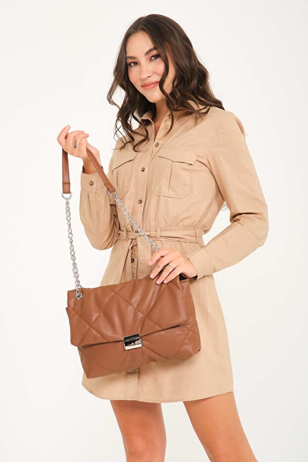 Women's Chain Faux Leather Quilted Strap Bag