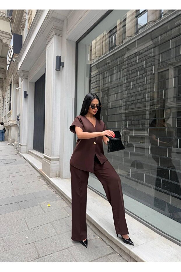 Single Button Vest Trousers - Double Blazer Set - 4