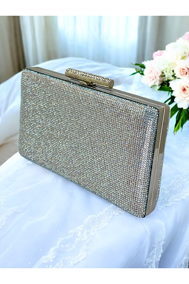 Silver Janjan Color Single Side Stone Women's Evening Dress Bag