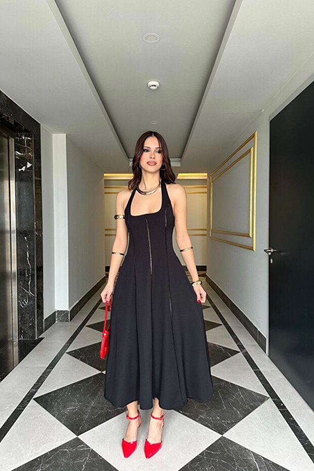 BOYUNDAN BAĞLAMALI ELBİSE - 3