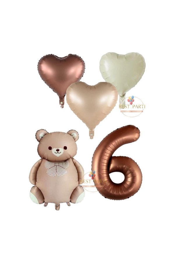 Best Brown Color Number Teddy Bear and Heart Foil Balloon Set Age 6