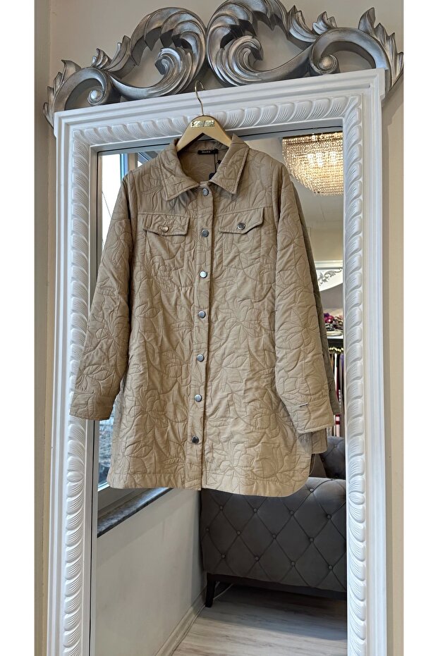 İNVEE 6827 Desenli Kapitone Ceket - Camel - 3