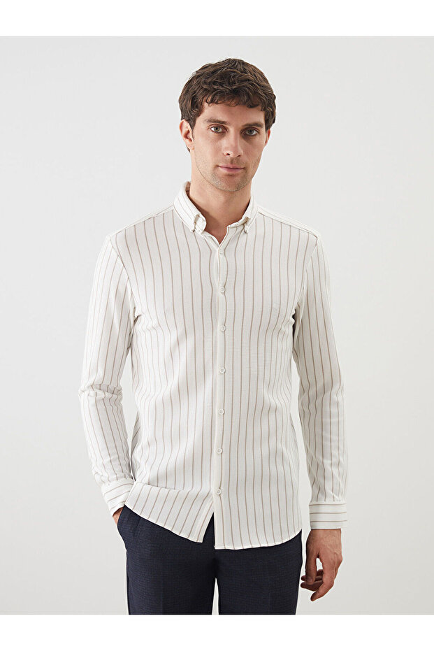 Nevavm Slim Fit Long Sleeve Striped Men's Shirt with Difference