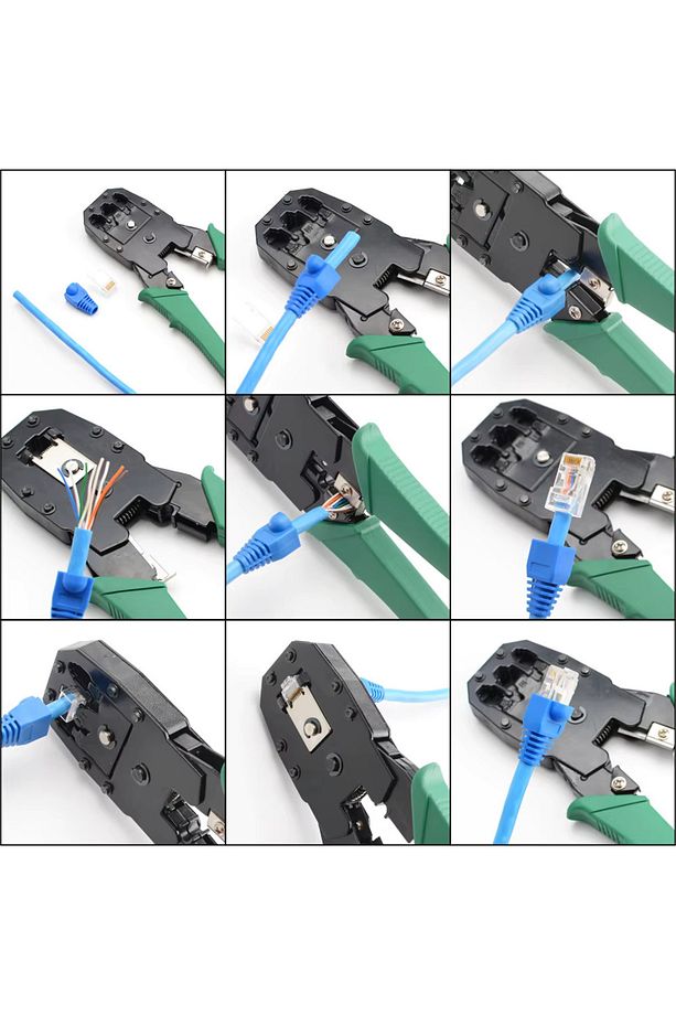 Rj45 8p8c Cat5e/Cat6 Rj11 Utp Jak Sıkma Cakma Pensesi İnternet Ethernet Sıkma Pensesi + 100 Adet Jak - 9