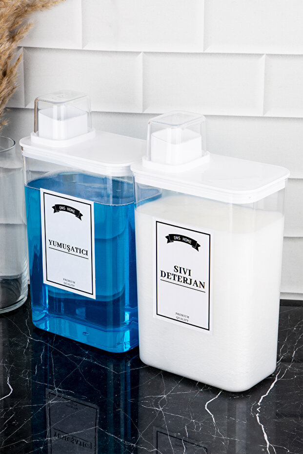 Set of 2 Detergent Storage Container Self-Scaled Liquid and Softener Label Detergent Dispenser Set 3000 ml - 2