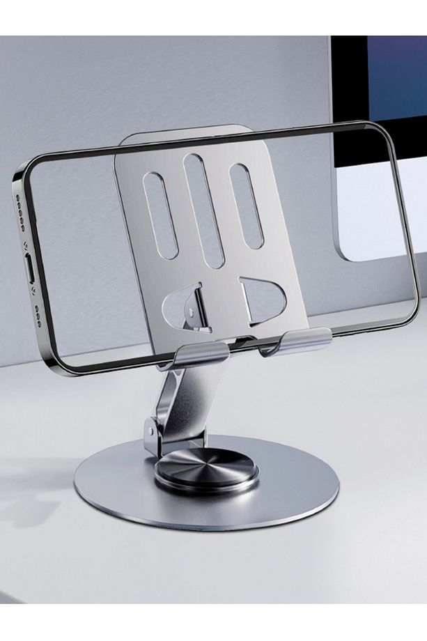 Metalik Telefon Ve Tablet Tutucu Stand - Atd-01 | 360 Derece Dönen, Katlanabilir Ve Silikon Koru - 1