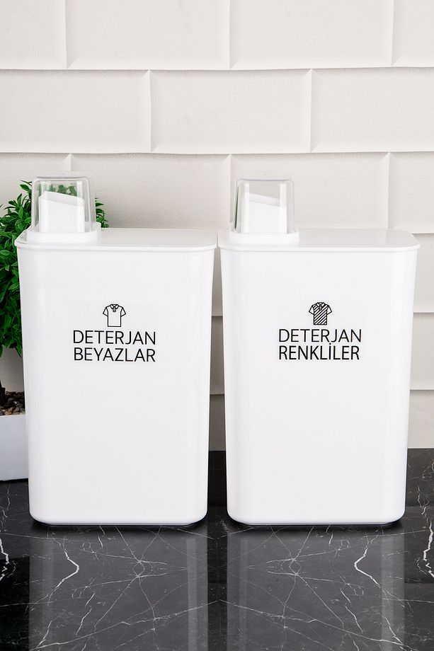 2'li Kendinden Ölçekli Deterjan Saklama Kabı Renkliler ve Beyazlar Etiketli Deterjanlık Set 3000 ml - 4