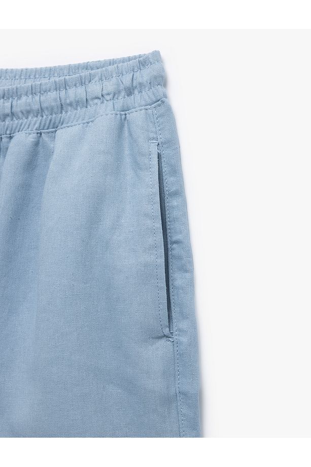 Cepli Keten Viskon Karışımlı Bermuda Oversize Beli Bağcıklı Yazlık Şort - 6