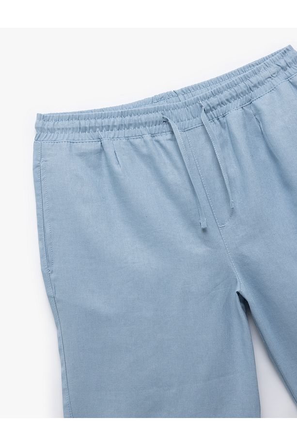 Cepli Keten Viskon Karışımlı Bermuda Oversize Beli Bağcıklı Yazlık Şort - 5