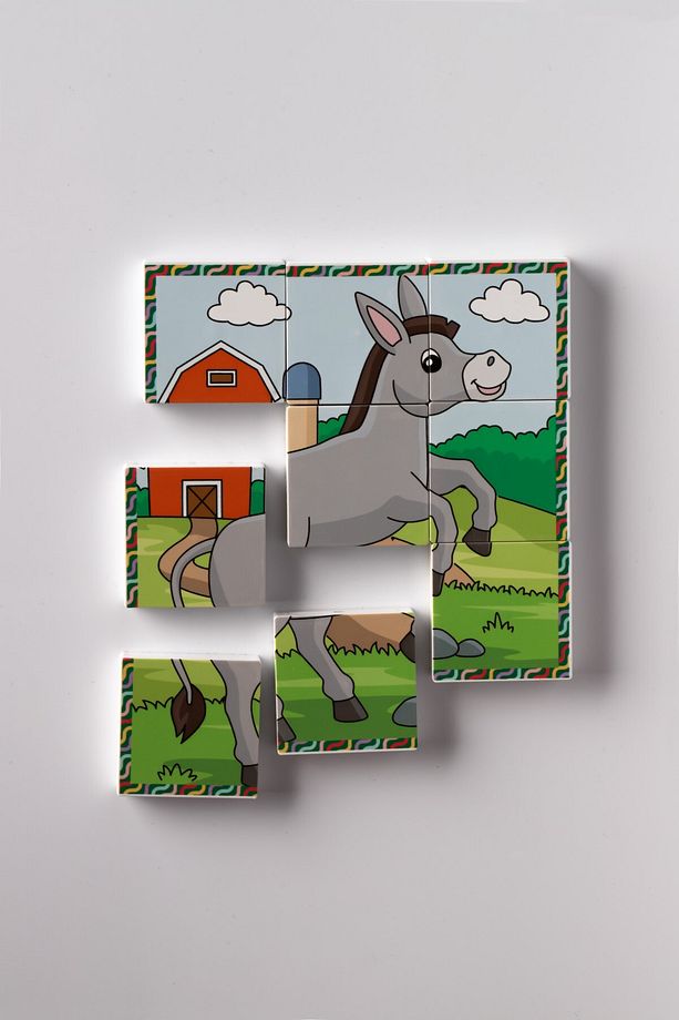Manyetik Blok Çift Taraflı 9 Parçalı Mıknatıslı Puzzle 2 Görsel Köpek-Eşek YapBoz - 4