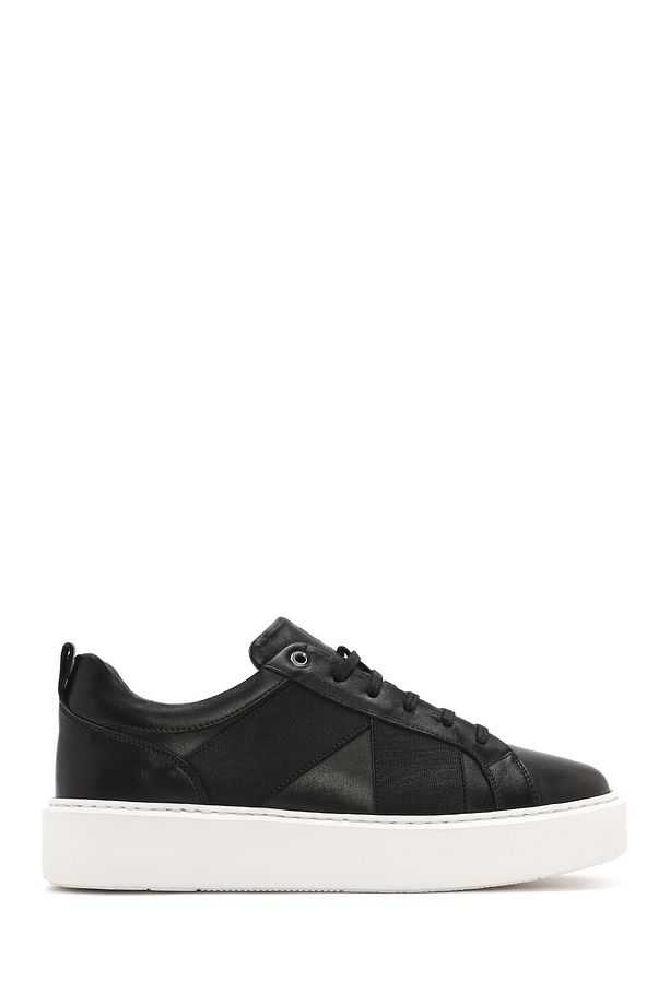 Erkek Siyah Bağcıklı Kalın Tabanlı Deri Sneaker 25SFD654318 - 1
