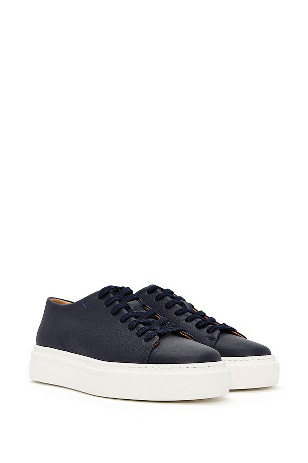 Erkek Lacivert Bağcıklı Kalın Tabanlı Deri Sneaker 25SFD6107FT - 3