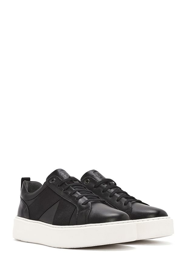 Erkek Siyah Bağcıklı Kalın Tabanlı Deri Sneaker 25SFD654318 - 3