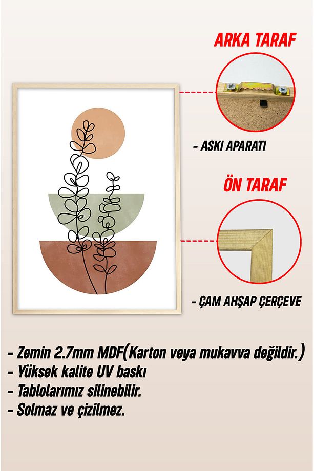 Dekorize Mdf Tablo Seti 3 Parça 3 Mm - Çerçeveli Salon Oturma Odası Için Bohem Duvar Dekoru 3018 - 4