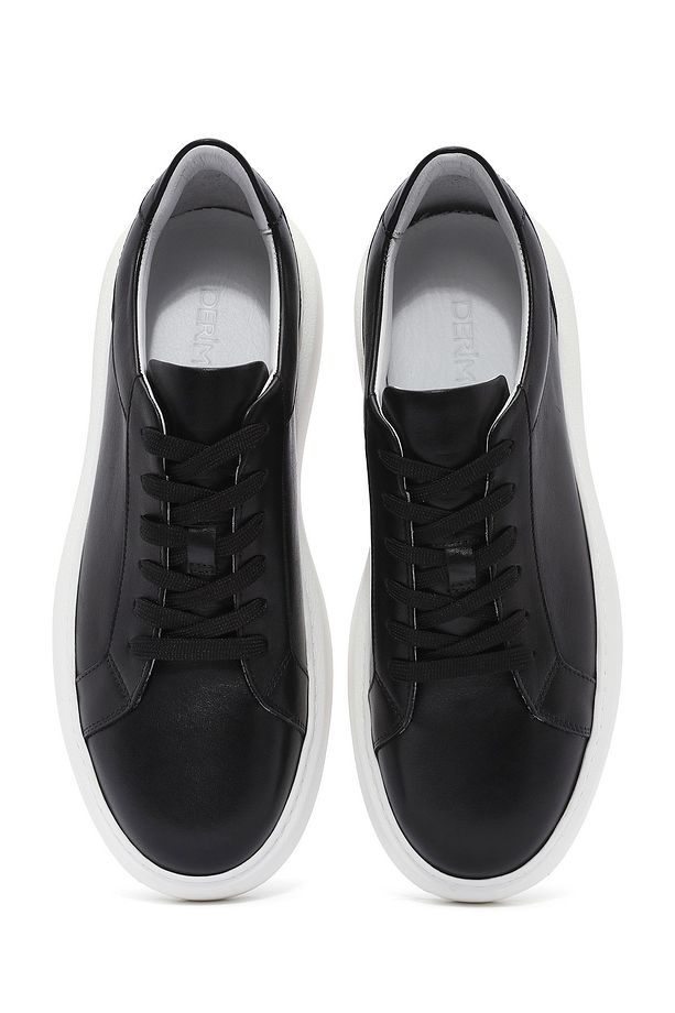 Erkek Siyah Bağcıklı Kalın Tabanlı Deri Sneaker 25SFD611818 - 7