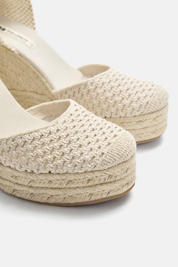 Kroşe espadril dolgu topuk ayakkabı - 3