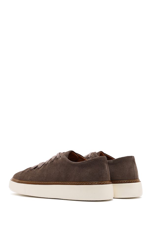 Erkek Vizon Bağcıklı Kalın Tabanlı Süet Deri Sneaker 25SFD632010 - 5