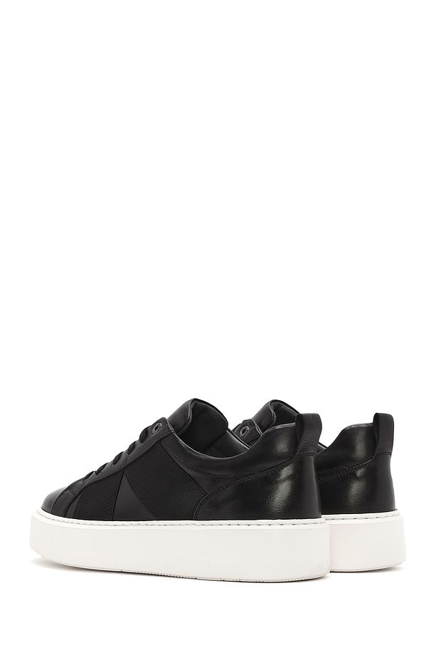 Erkek Siyah Bağcıklı Kalın Tabanlı Deri Sneaker 25SFD654318 - 5