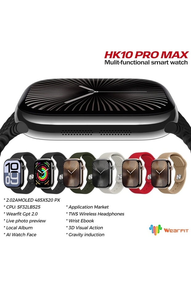 Hk10 Pro Max Akıllı Saat 3 Kordon Hediye-siyah - 1