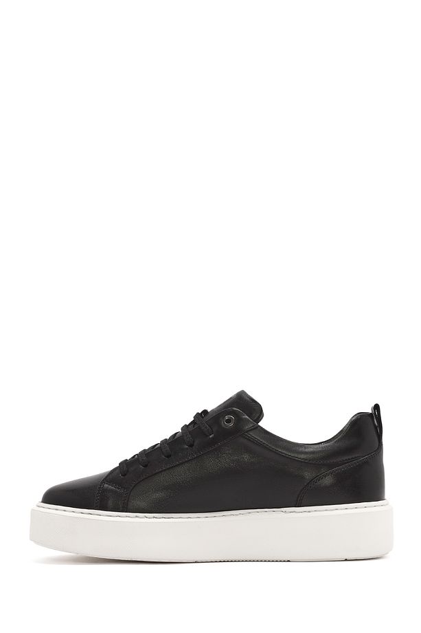 Erkek Siyah Bağcıklı Kalın Tabanlı Deri Sneaker 25SFD654318 - 2