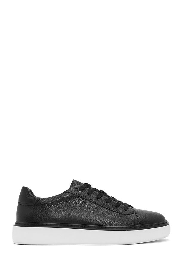 Erkek Siyah Bağcıklı Kalın Tabanlı Deri Sneaker 25SFD6124FT - 1
