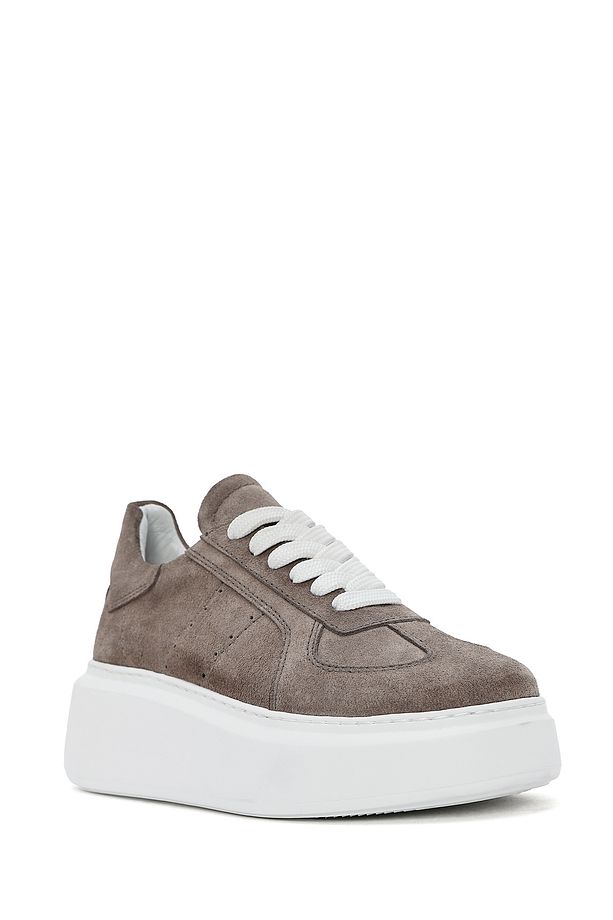 Kadın Vizon Bağcıklı Kalın Tabanlı Süet Deri Sneaker 25SFD510910 - 7